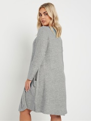 Yours Curve Grey Drape Pocket Dress - Image 3 of 5