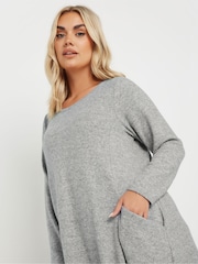 Yours Curve Grey Drape Pocket Dress - Image 4 of 5
