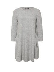 Yours Curve Grey Drape Pocket Dress - Image 5 of 5