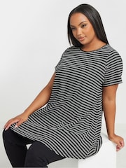 Yours Curve Black Striped Ribbed Swing Top - Image 1 of 5