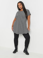 Yours Curve Black Striped Ribbed Swing Top - Image 2 of 5