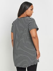 Yours Curve Black Striped Ribbed Swing Top - Image 3 of 5
