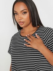 Yours Curve Black Striped Ribbed Swing Top - Image 4 of 5
