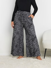 Yours Curve Grey Leopard Print Wide Leg Lounge Trousers - Image 1 of 5
