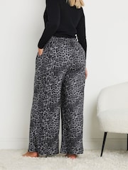 Yours Curve Grey Leopard Print Wide Leg Lounge Trousers - Image 2 of 5