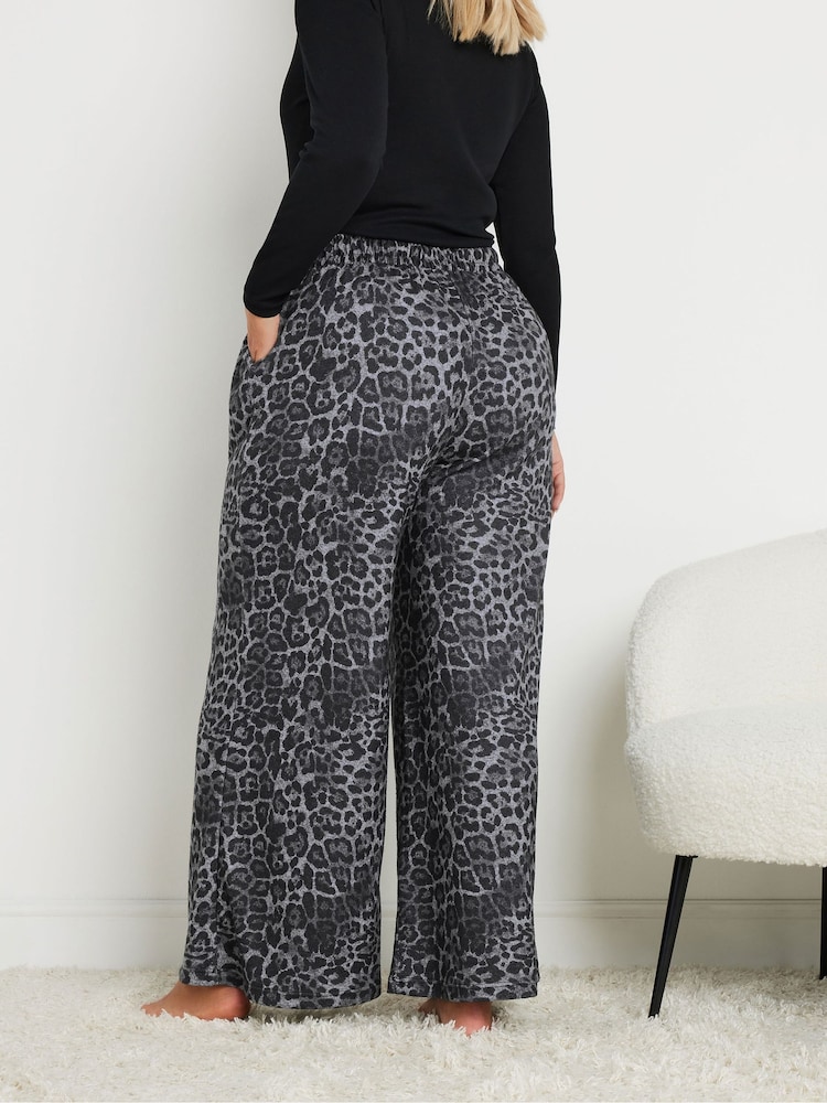 Yours Curve Grey Leopard Print Wide Leg Lounge Trousers - Image 2 of 5