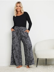 Yours Curve Grey Leopard Print Wide Leg Lounge Trousers - Image 3 of 5
