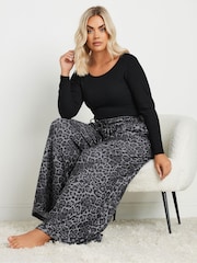Yours Curve Grey Leopard Print Wide Leg Lounge Trousers - Image 4 of 5