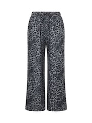 Yours Curve Grey Leopard Print Wide Leg Lounge Trousers - Image 5 of 5