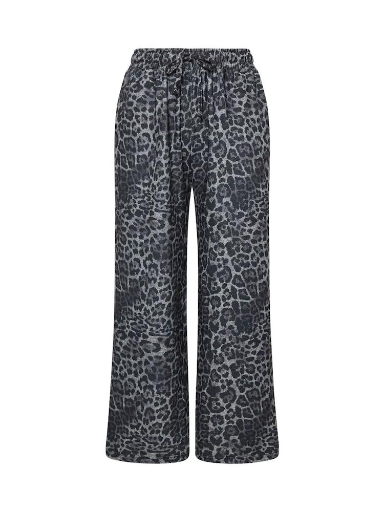Yours Curve Grey Leopard Print Wide Leg Lounge Trousers - Image 5 of 5
