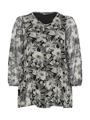 Yours Curve Black Floral Mesh Sleeve Top - Image 5 of 5