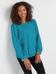 M&Co Blue Embellished Cuffed Pleated Blouse - Image 1 of 5