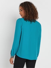 M&Co Blue Embellished Cuffed Pleated Blouse - Image 3 of 5