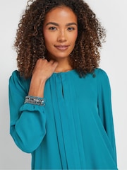 M&Co Blue Embellished Cuffed Pleated Blouse - Image 4 of 5