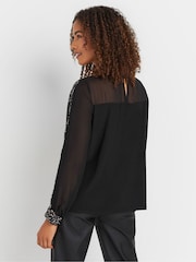 M&Co Black Sequin Sleeve Detail Blouse - Image 3 of 5