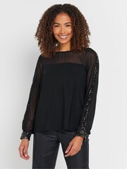 M&Co Black Sequin Sleeve Detail Blouse - Image 4 of 5