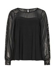 M&Co Black Sequin Sleeve Detail Blouse - Image 5 of 5
