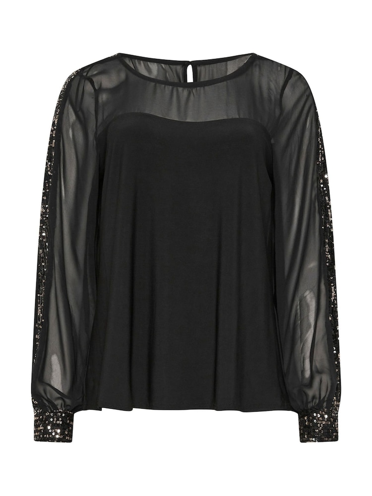 M&Co Black Sequin Sleeve Detail Blouse - Image 5 of 5