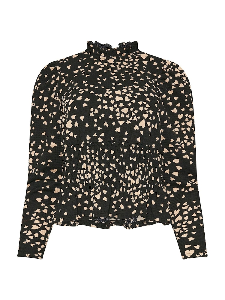 M&Co Black Heart Shirred Waist Peplum Top - Image 5 of 5