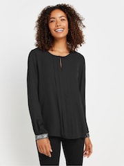 M&Co Black Embellished Cuffed Pleated Blouse - Image 1 of 5