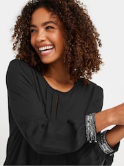 M&Co Black Embellished Cuffed Pleated Blouse - Image 2 of 5