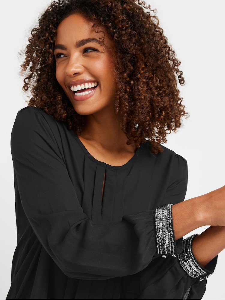 M&Co Black Embellished Cuffed Pleated Blouse - Image 2 of 5