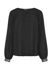 M&Co Black Embellished Cuffed Pleated Blouse - Image 5 of 5