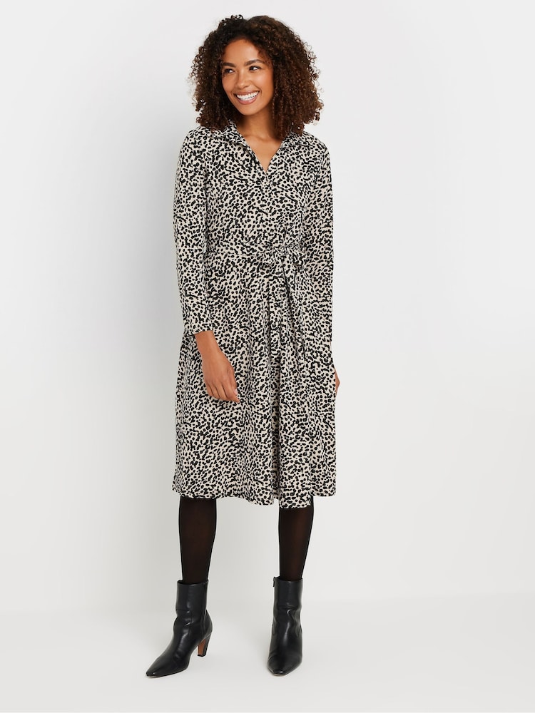 M&Co Natural Animal Shirt Dress - Image 1 of 5 M&Co Natural Animal Shirt Dress - Image 1 of 5
