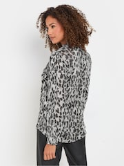 M&Co Grey Frill Collar Shimmer Leopard Print Blouse - Image 2 of 5