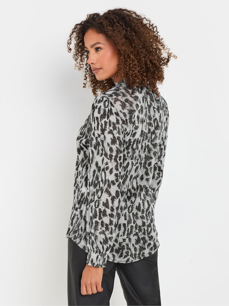 M&Co Grey Frill Collar Shimmer Leopard Print Blouse - Image 2 of 5