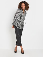 M&Co Grey Frill Collar Shimmer Leopard Print Blouse - Image 3 of 5