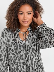 M&Co Grey Frill Collar Shimmer Leopard Print Blouse - Image 4 of 5