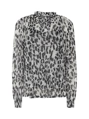 M&Co Grey Frill Collar Shimmer Leopard Print Blouse - Image 5 of 5