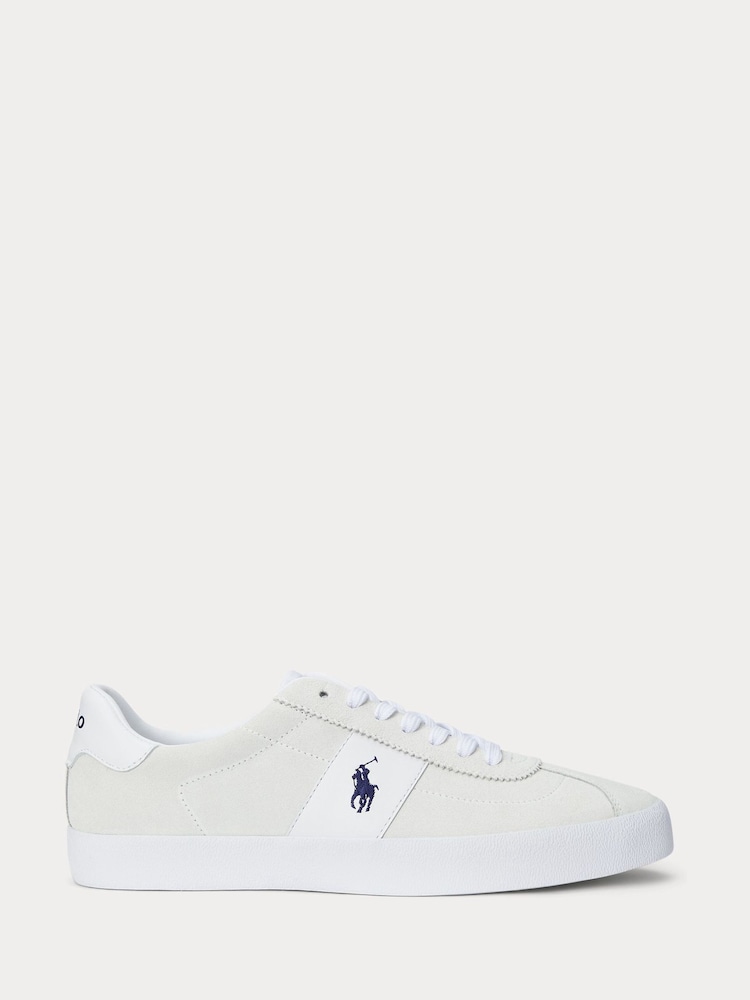 Polo Ralph Lauren White Court Suede Panel Trainers - Image 1 of 5 Polo Ralph Lauren White Court Suede Panel Trainers - Image 1 of 5