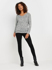 M&Co Grey Leopard Print V-Neck Long Sleeves Top - Image 2 of 6