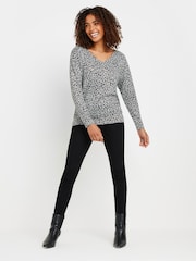 M&Co Grey Leopard Print V-Neck Long Sleeves Top - Image 3 of 6