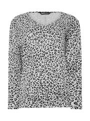 M&Co Grey Leopard Print V-Neck Long Sleeves Top - Image 6 of 6