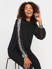 M&Co Black Sequin Collar & Cuff Blouse - Image 1 of 5