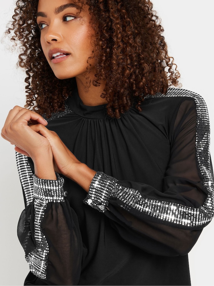 M&Co Black Sequin Collar & Cuff Blouse - Image 2 of 5