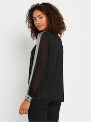 M&Co Black Sequin Collar & Cuff Blouse - Image 4 of 5