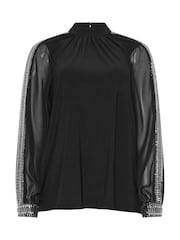 M&Co Black Sequin Collar & Cuff Blouse - Image 5 of 5