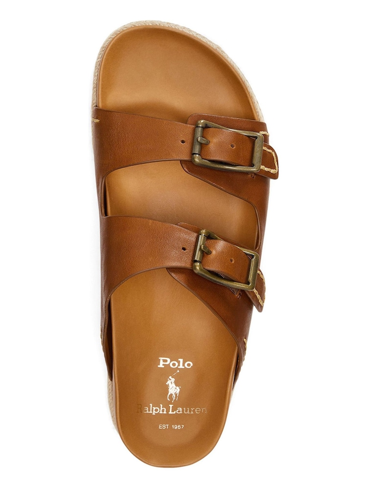 Svetlo rjava - Polo Ralph Lauren rjavi sandali iz semiša z dvojnim paščkom - Slika 4 iz 4