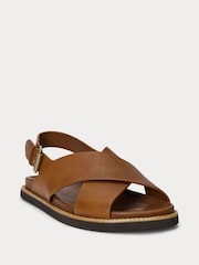 Polo Ralph Lauren Brown Zane Leather Cross Strap Sandals - Image 2 of 5
