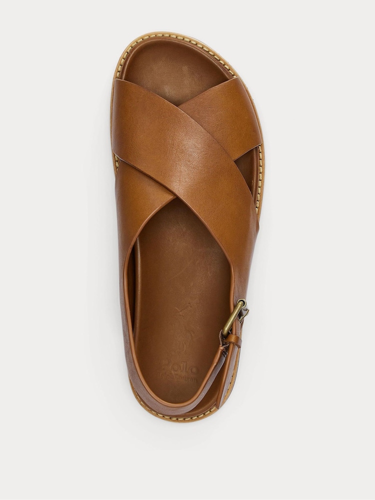 Polo by Ralph Lauren Men’s Tan Leather Slide Sandals Sz 12 box Polo Ralph Lauren Brown/Tan Suede Leather Sandals Flip Flops  main image 4