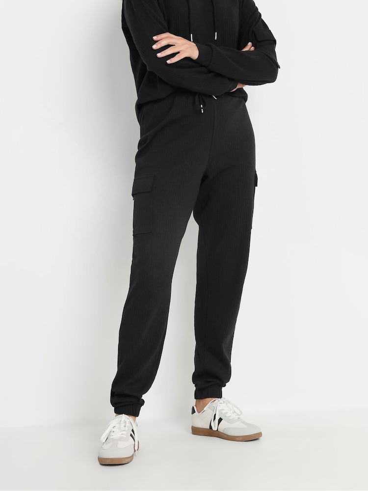 Long Tall Sally Black Ribbed Cargo Joggers - Image 2 of 5
