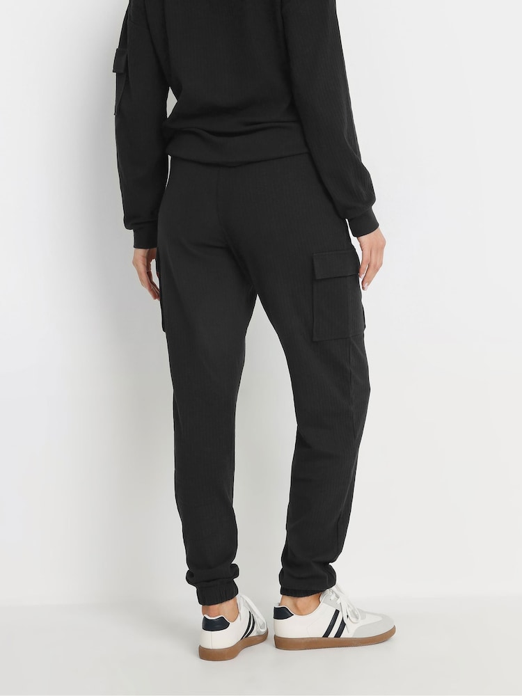 Long Tall Sally Black Ribbed Cargo Joggers - Image 3 of 5