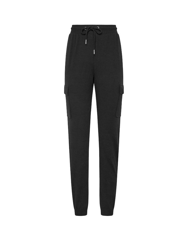 Long Tall Sally Black Ribbed Cargo Joggers - Image 5 of 5
