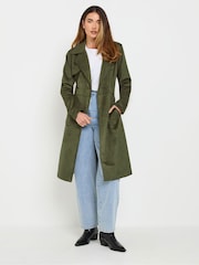 Long Tall Sally Khaki Green Faux Suede Midi Trench Coat - Image 3 of 9