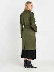 Long Tall Sally Khaki Green Faux Suede Midi Trench Coat - Image 5 of 9