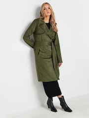 Long Tall Sally Khaki Green Faux Suede Midi Trench Coat - Image 6 of 9